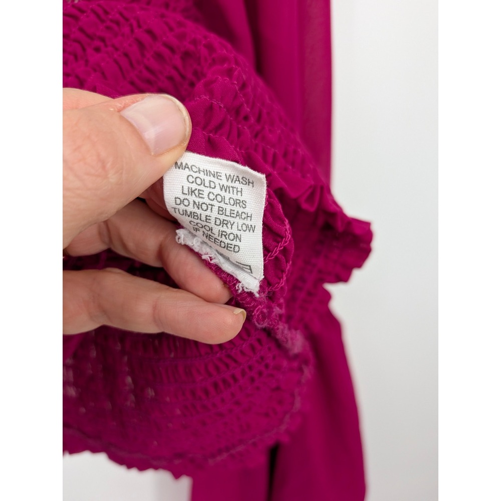 Fairycore Crop Top Womens Large Magenta Pink Smocked Bell Sleeve Statement Flowy - Picture 6 of 10